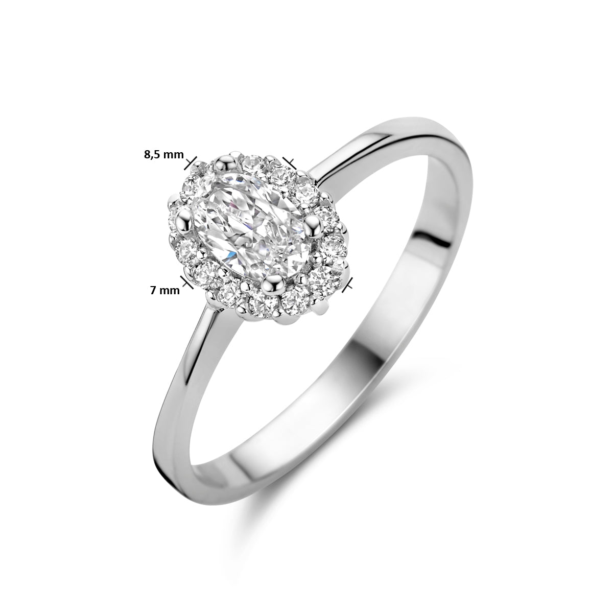 vDam Ring Zirkonia Halo Zilver Gerhodineerd 1335627 Maat 17¾