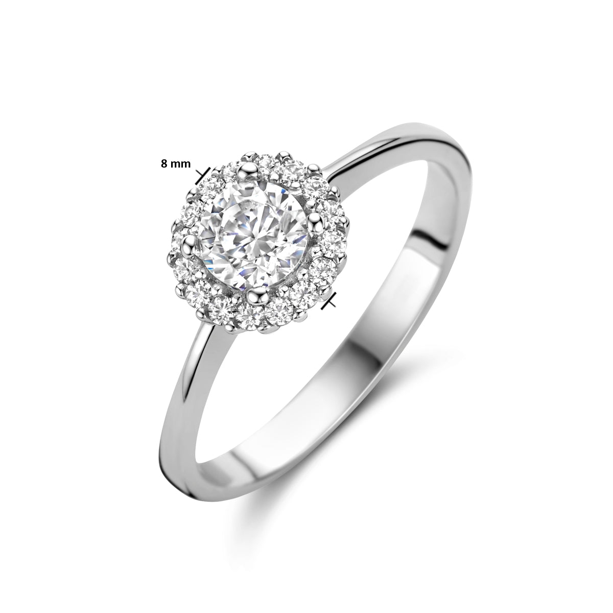 vDam Ring Zirkonia Halo Zilver Gerhodineerd 1335629 Maat 16