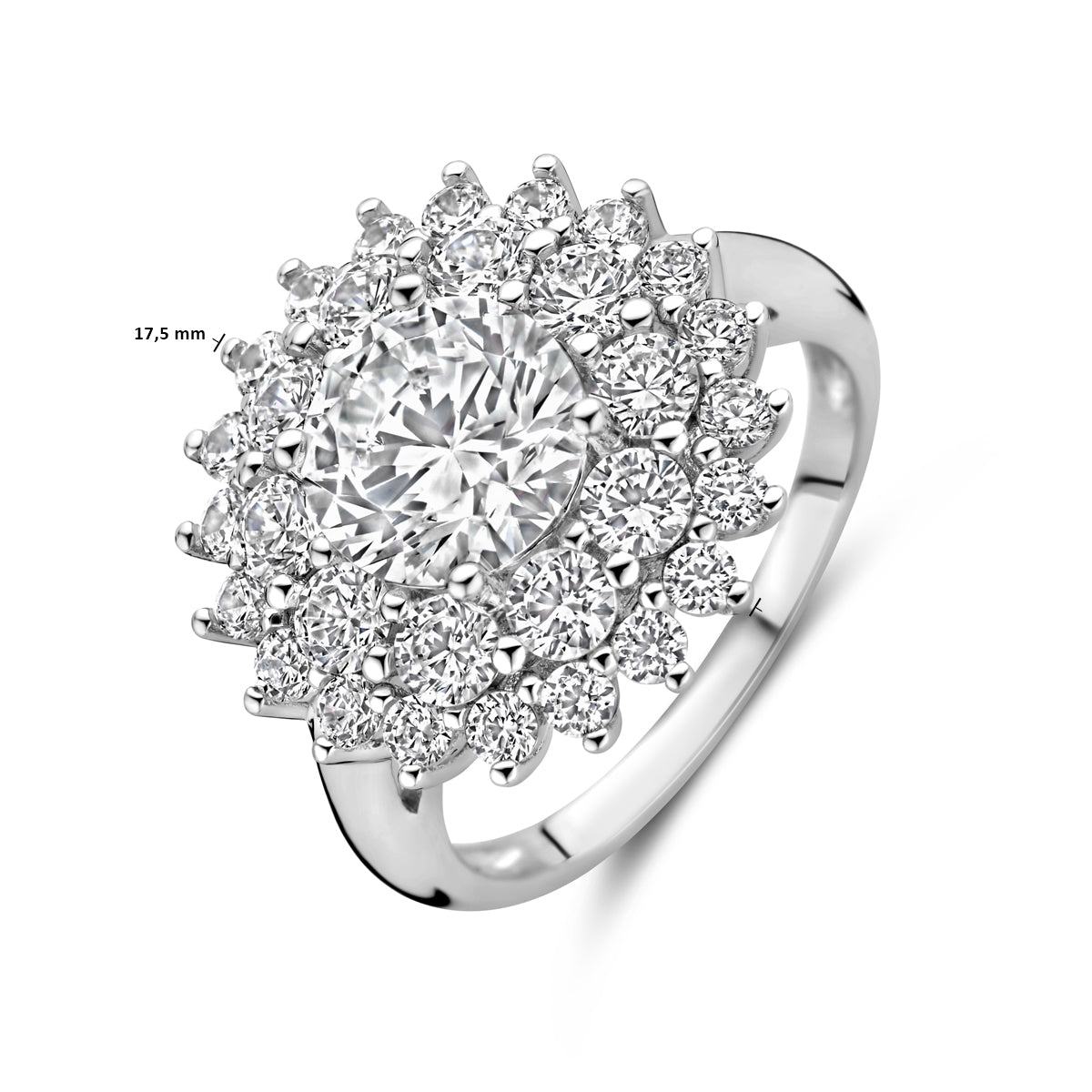 vDam Ring Zirkonia Halo Zilver Gerhodineerd 1339768 Maat 17¼