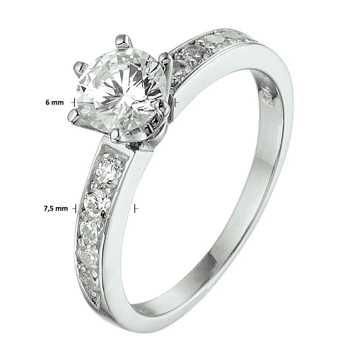 vDam Ring Zirkonia Zilver Gerhodineerd 1328559 Maat 16½