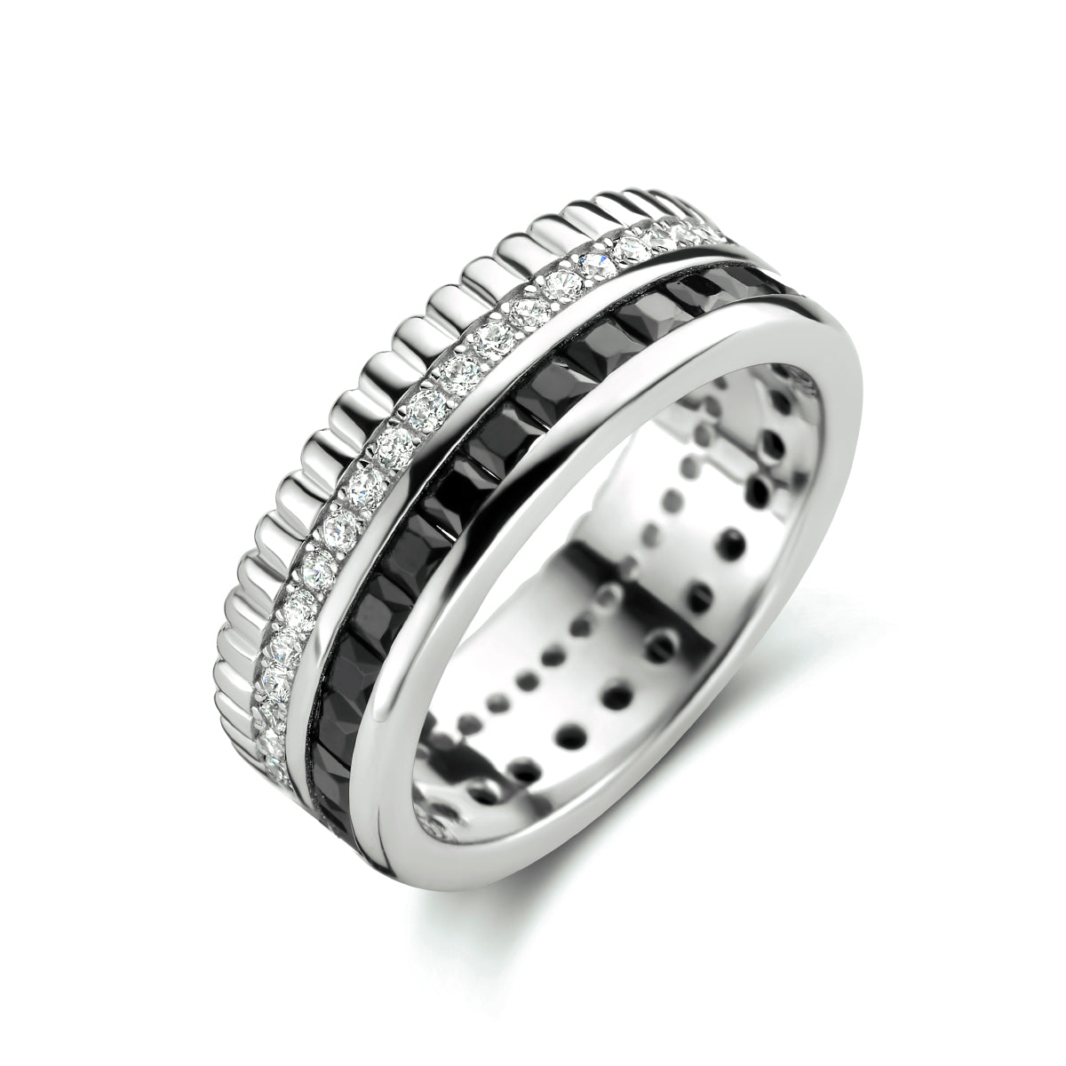 vDam Ring Zwart En Wit Zirkonia Zilver Gerhodineerd 1334780