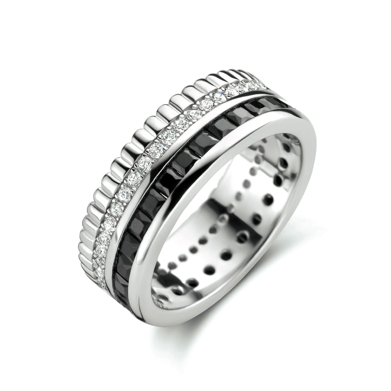 vDam Ring Zwart En Wit Zirkonia Zilver Gerhodineerd 1334992
