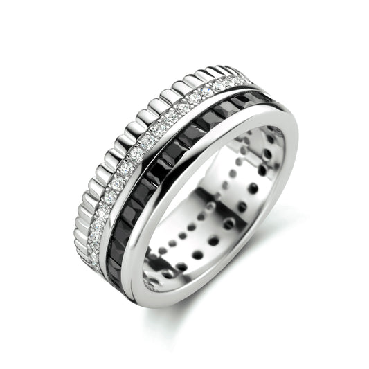 vDam Ring Zwart En Wit Zirkonia Zilver Gerhodineerd 1334992