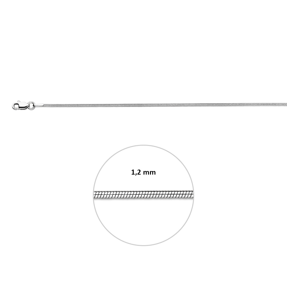 vDam Slang Rond 1,2 Mm Zilver Gerhodineerd 1336848  19cm