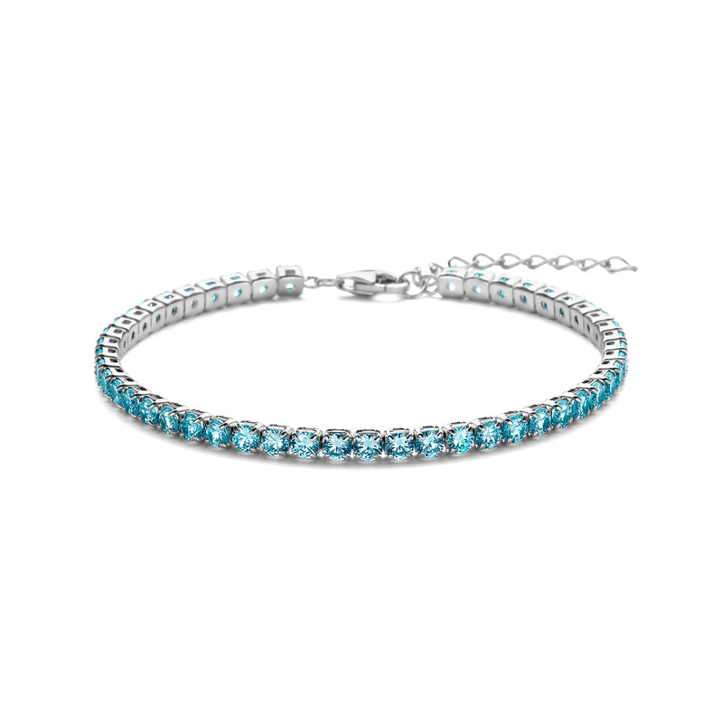 vDam Tennisarmband Blauw Zirkonia 3,0 Mm 17 + 3 Cm Zilver Gerhodineerd 1338602