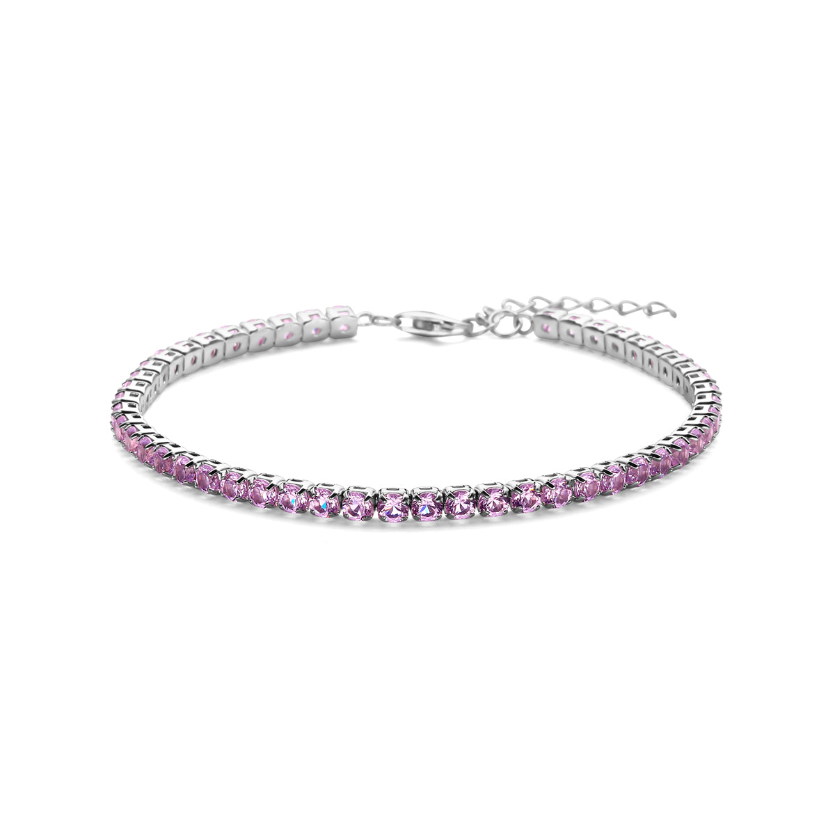 vDam Tennisarmband Paars Zirkonia 3,0 Mm 17 + 3 Cm Zilver Gerhodineerd 1338603