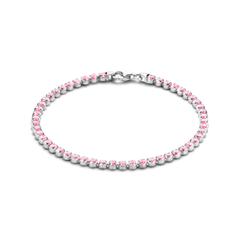 vDam Tennisarmband Roze Zirkonia 2,8 Mm 16 + 3 Cm Zilver Gerhodineerd 1335835