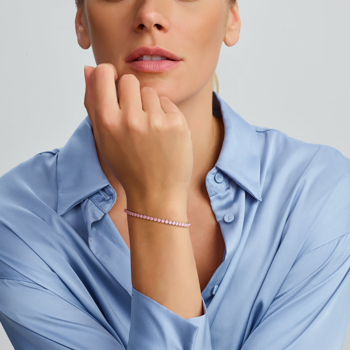 vDam Tennisarmband Roze Zirkonia 2,8 Mm 16cm + 3 Cm Zilver Gerhodineerd 1335835  16cm