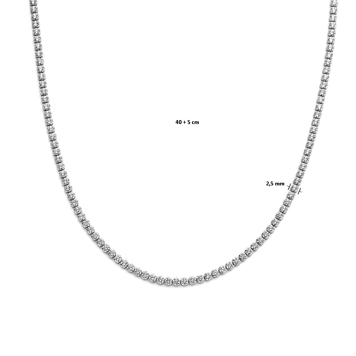 vDam Tenniscollier Zirkonia 2,5 Mm Zilver Gerhodineerd 1337810  40cm
