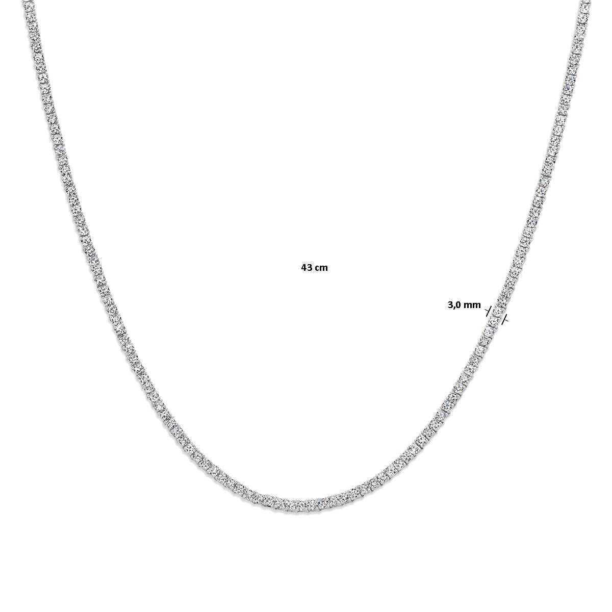 vDam Tenniscollier Zirkonia 3,0 Mm 43cm Cm Zilver Gerhodineerd 1339145  43cm