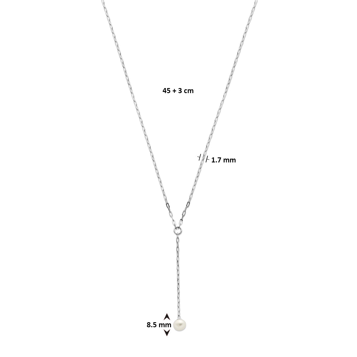 vDam Y-collier Parel 45cm + 3 Cm Zilver Gerhodineerd 1339000  45cm