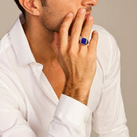 vDam Zegelring Massief Lapis 13 X 11mm Zilver Gerhodineerd 1337947 Maat 20½