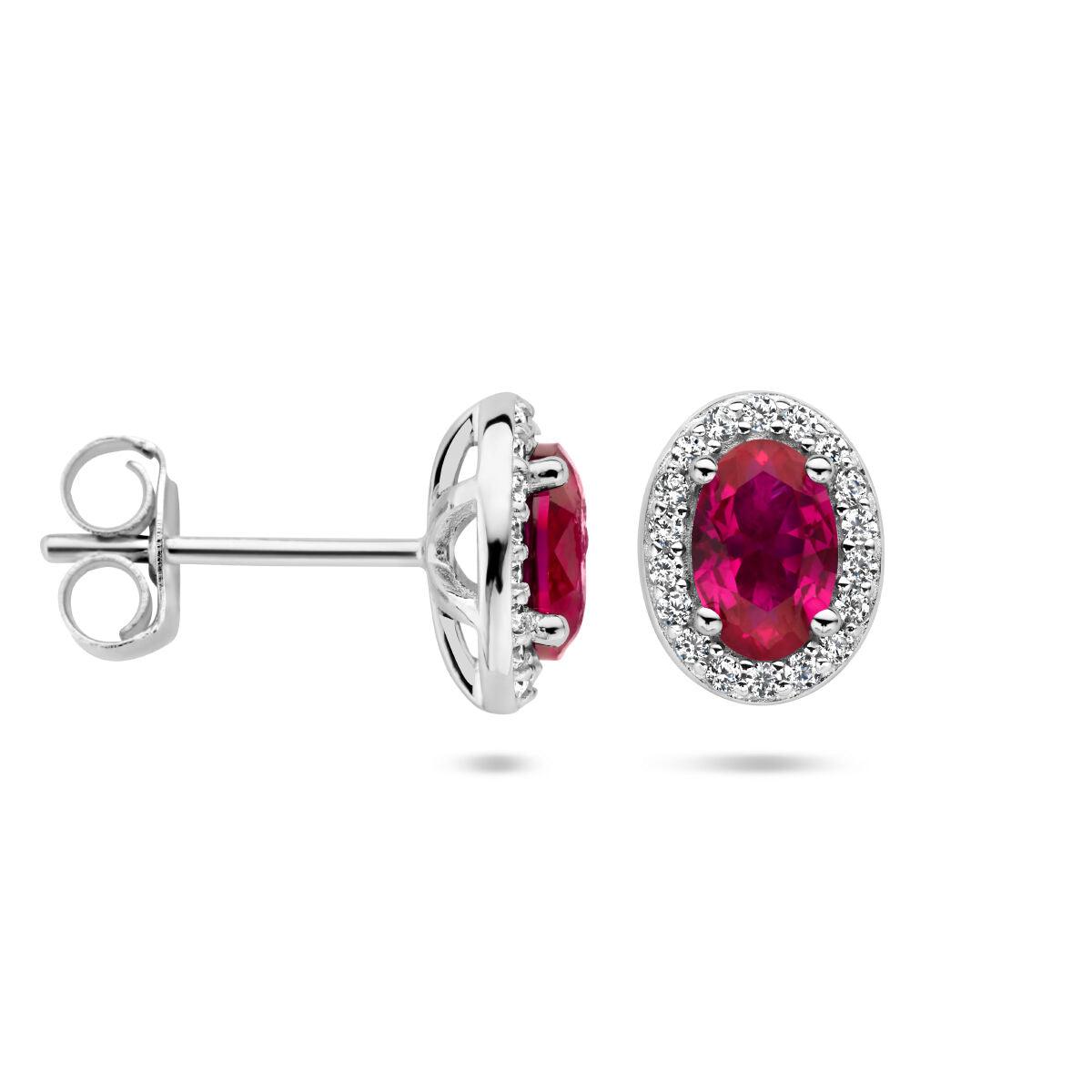 vDam Zilveren Gerhodineerde Oorknoppen met Rode - en Witte Zirkonia 1336146