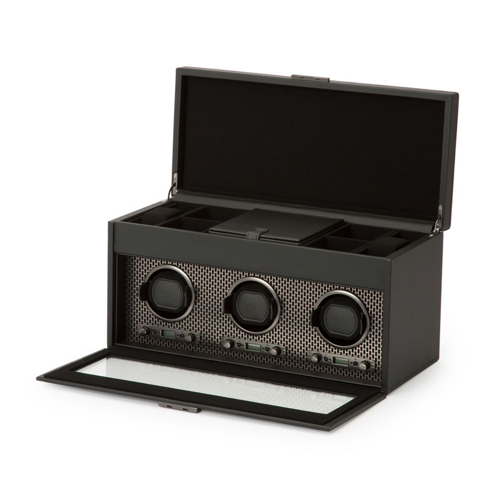 WOLF Axis Driedubbele Horloge Opwinder met Opslag 469403 - Juwelier van Dam